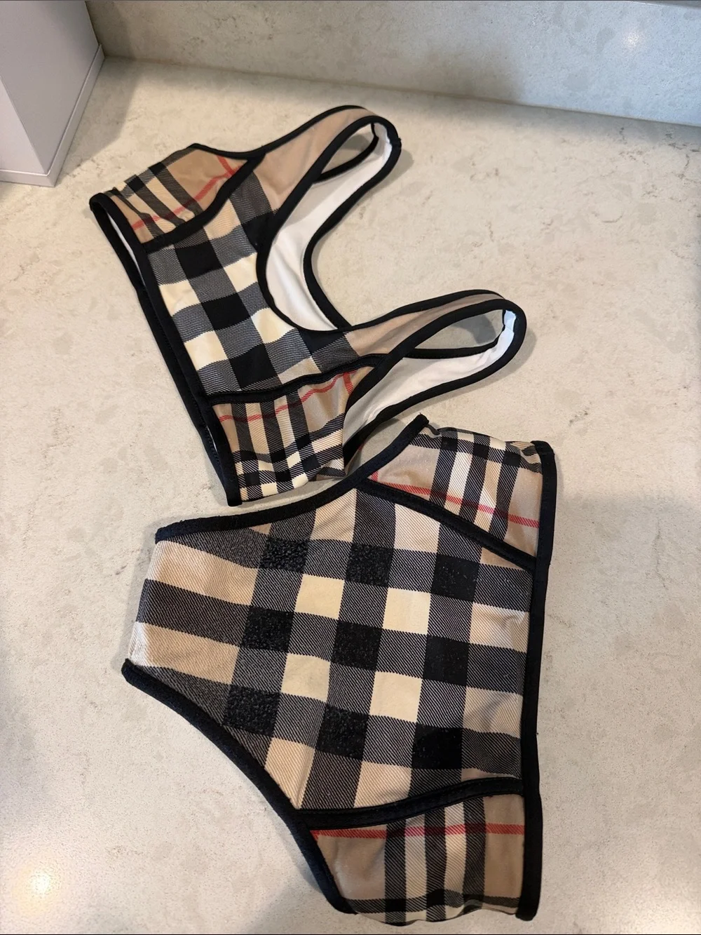 Burberry Beige Black Plaid Two-Piece Bikini Set